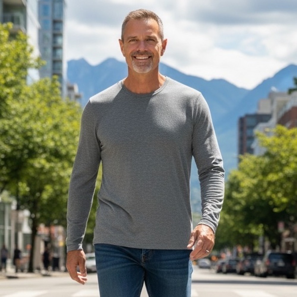 Tommy John Mens XL Heathered Grey Second Skin Long Sleeve Crew Neck T-Shirt 2742